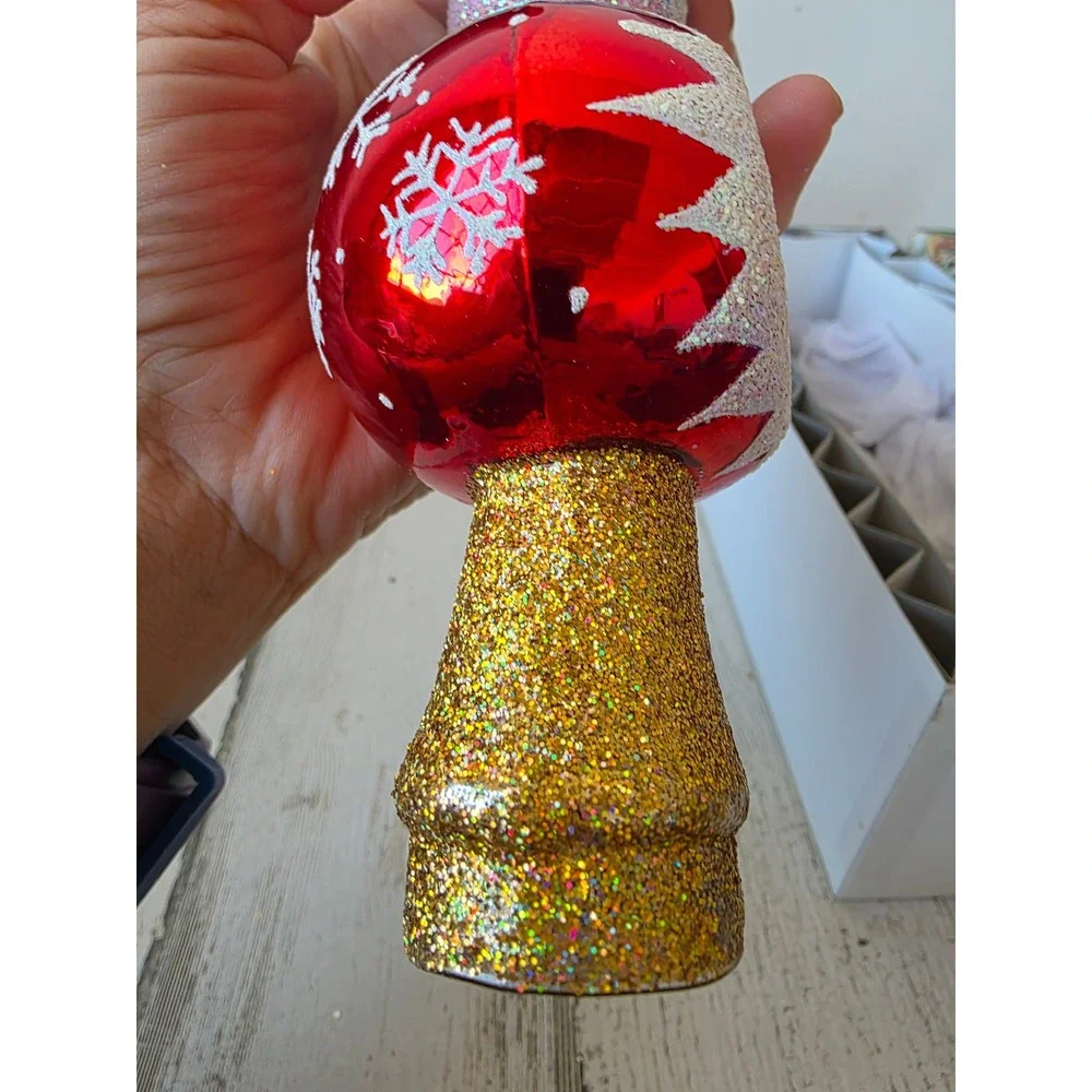 OWC old world indent icicle tree topper glass gold blue glitter Xmas tree